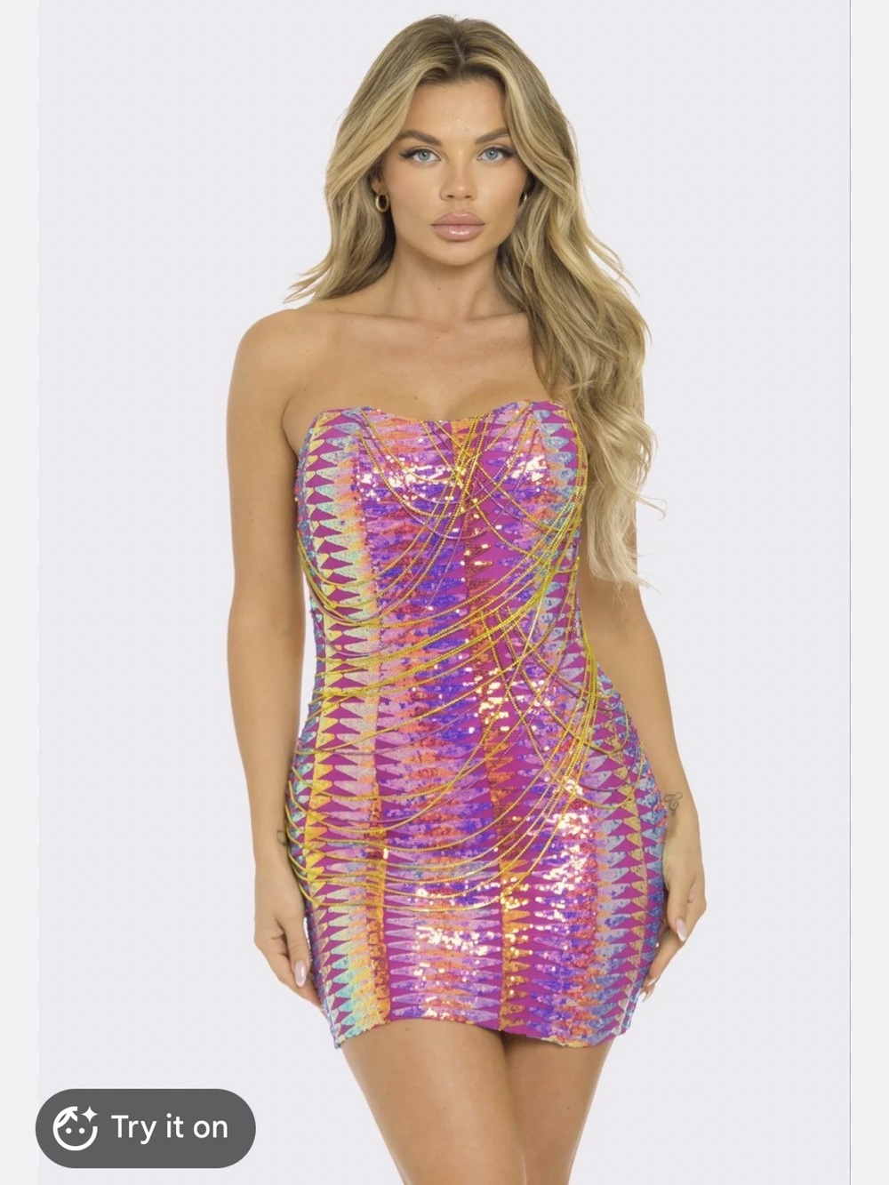 Strapless Sequin Mini Dress in Iridescent Pink